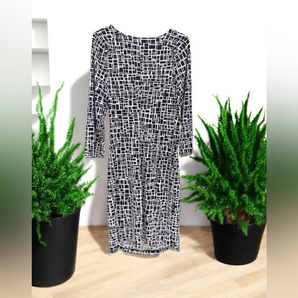 BANANA REPUBLIC Black and White Geometric Print Dress Size XL - Picture 3 of 5